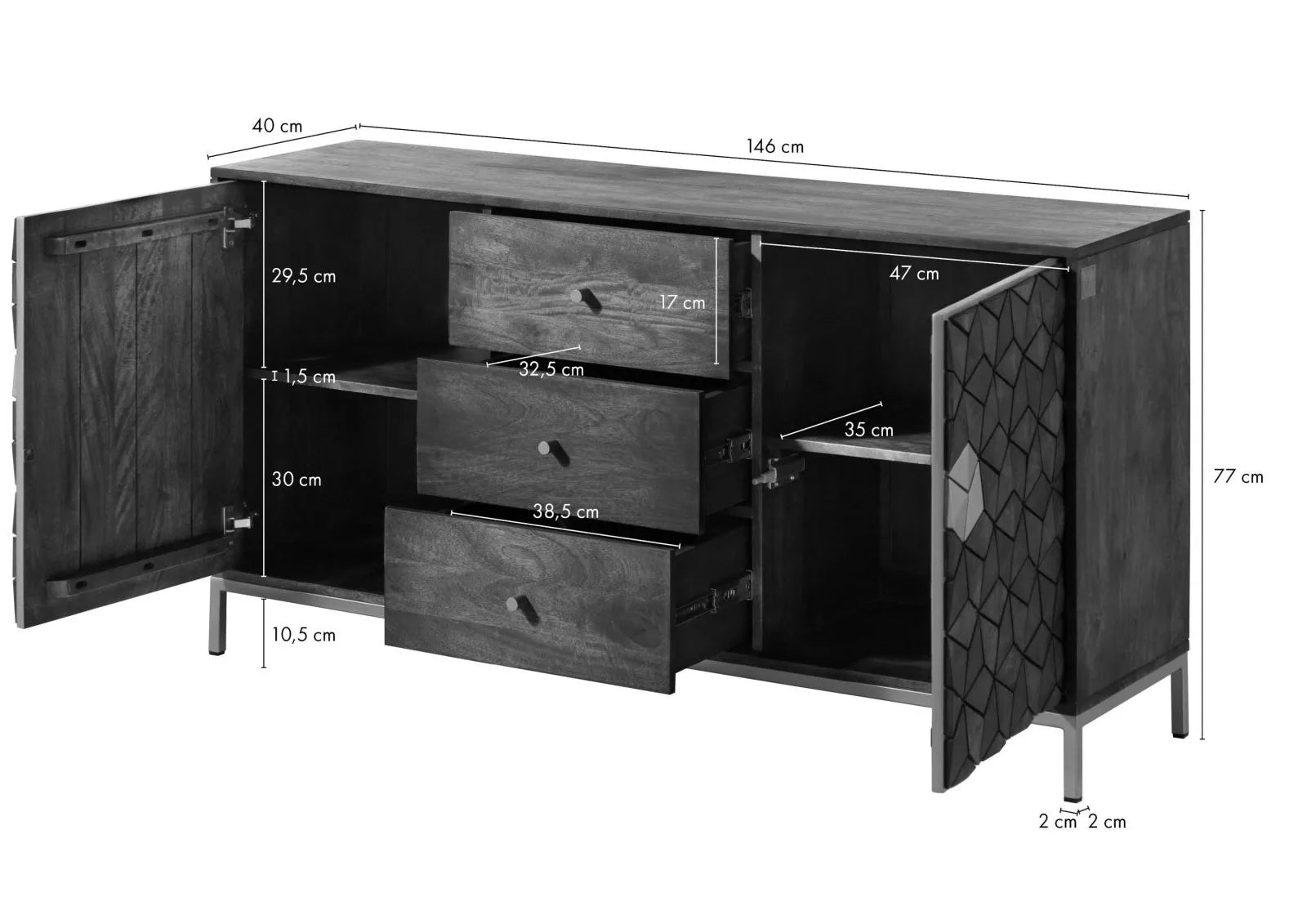 THE WOODEN CITY Stylish Art Deco Mango Wood Chest of Drawers   DIAMOND #122 (WALNUT)