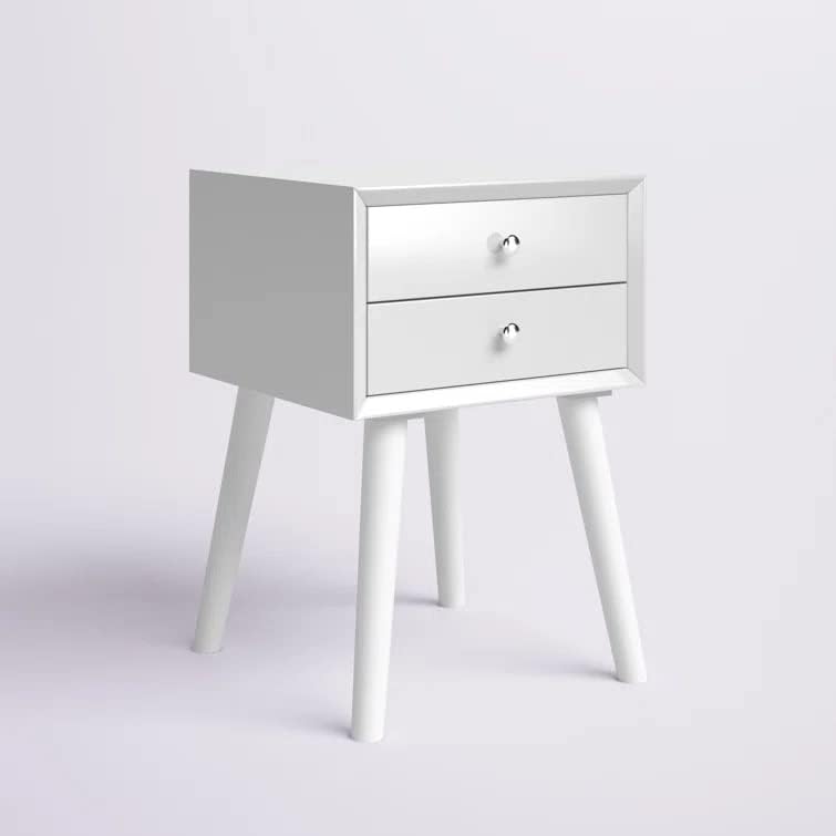 THE WOODEN CITY Solid Wood Bedside & Sofa Side Table & End Table and Night Stand with Storage for Bedroom & Living Room Furniture (White-2Drawer, Large)