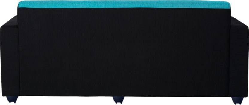 THE WOODEN CITY Fabric 3 Seater Sofa | Wooden Sofa Set for Living Room, Couch Sofa for Living Room, Home & Office - Black & Blue