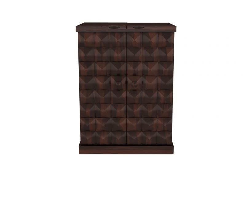 THE WOODEN CITY Solid Sheesham Wood Bar Cabinet Wine Storage Rack with Drawer & Glass Holder, Wooden for Home and Bar Furniture (Walnut2door, Standard)