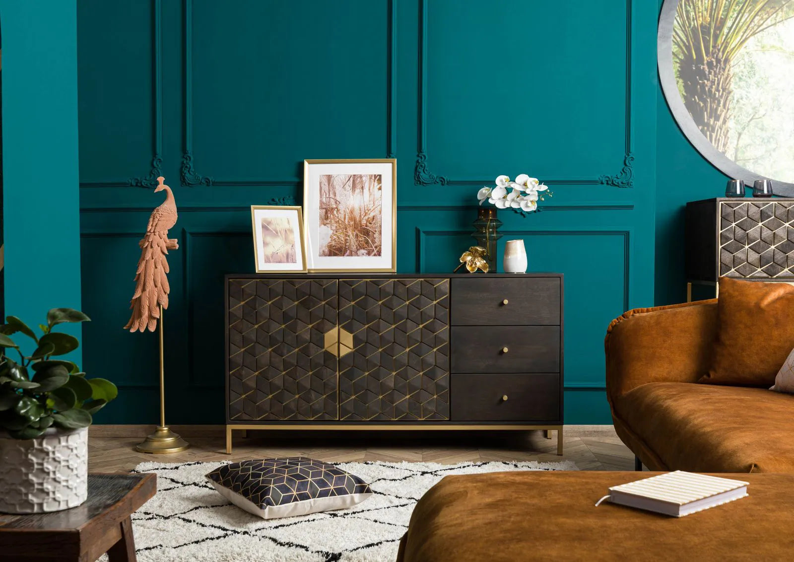 THE WOODEN CITY Stylish Art Deco Mango Wood Chest of Drawers   DIAMOND #107 (WALNUT)