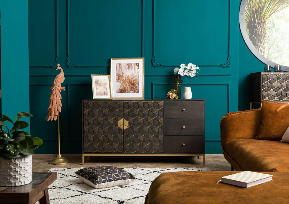 THE WOODEN CITY Stylish Art Deco Mango Wood Chest of Drawers   DIAMOND #107 (WALNUT)