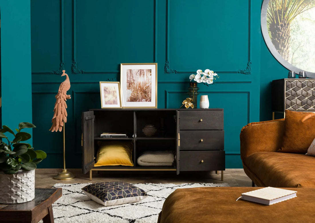 THE WOODEN CITY Stylish Art Deco Mango Wood Chest of Drawers   DIAMOND #107 (WALNUT)