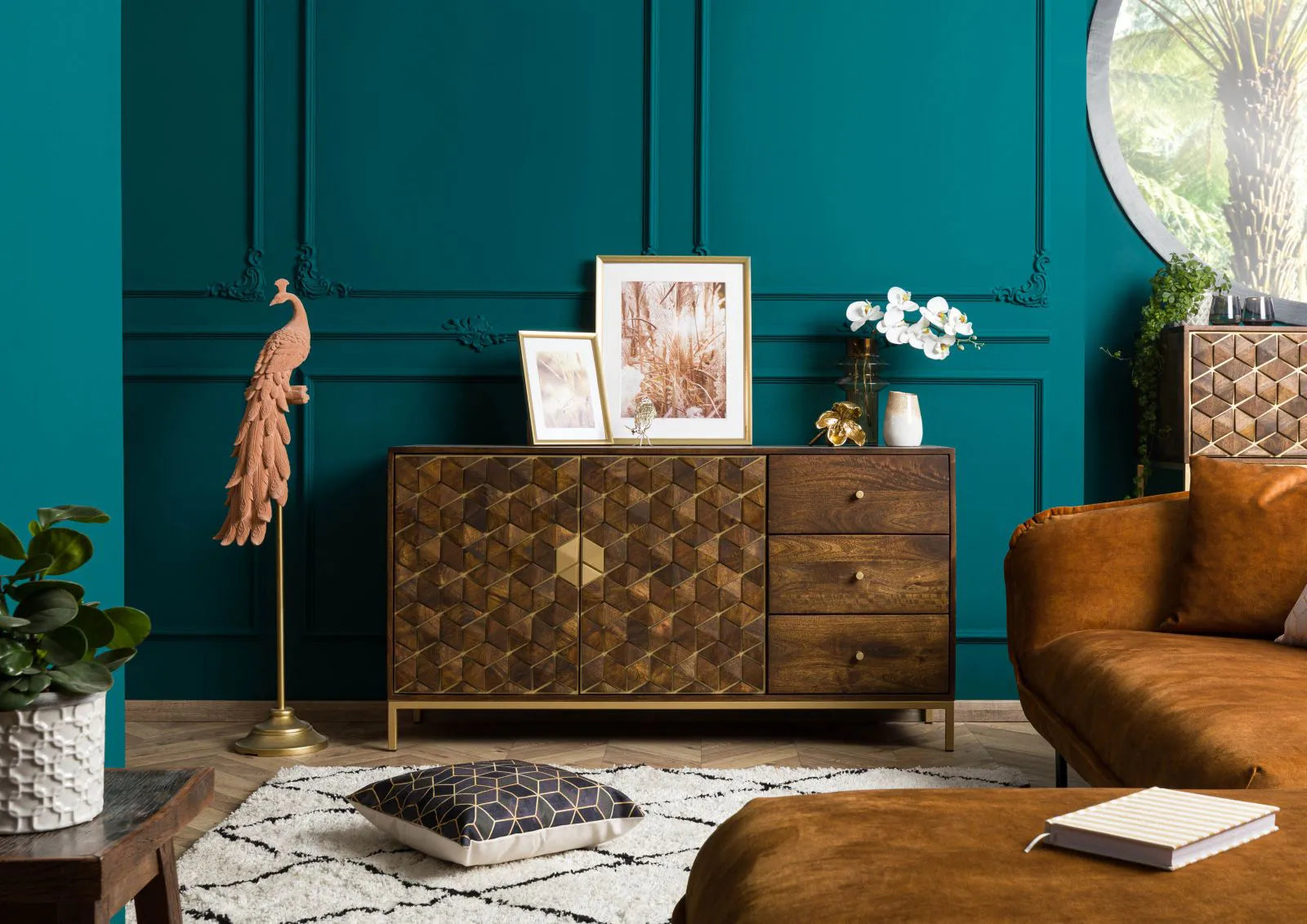 THE WOODEN CITY Stylish Art Deco Mango Wood Chest of Drawers   DIAMOND #207(HONEY)