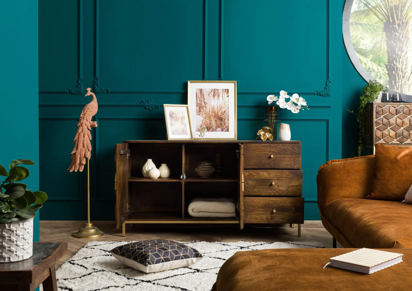 THE WOODEN CITY Stylish Art Deco Mango Wood Chest of Drawers   DIAMOND #207(HONEY)