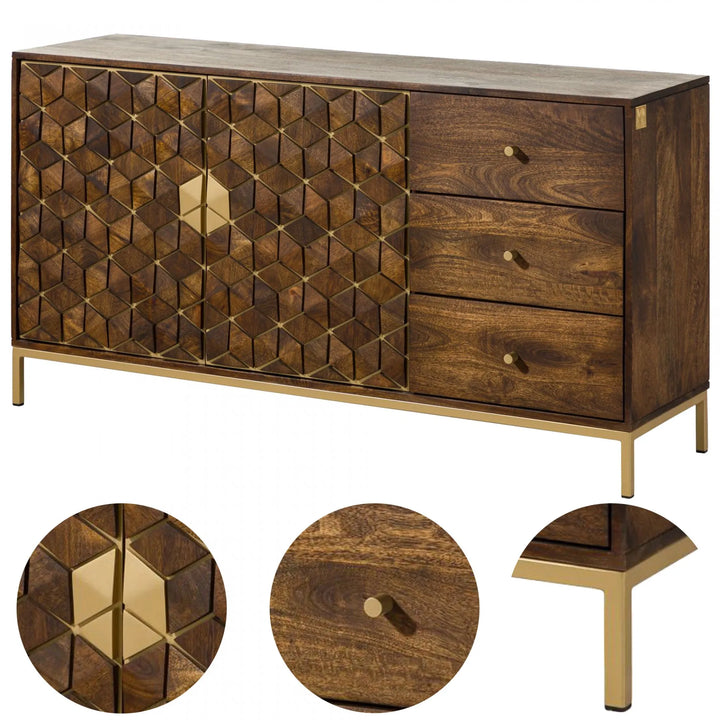 THE WOODEN CITY Stylish Art Deco Mango Wood Chest of Drawers   DIAMOND #207(HONEY)