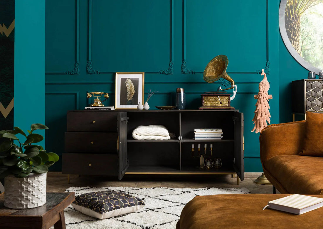 THE WOODEN CITY Stylish Art Deco Mango Wood Chest of Drawers   DIAMOND #110 (WALNUT)