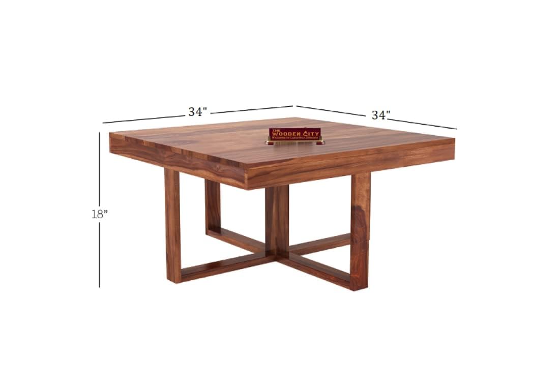 Solid Sheesham Wood Coffee Table with 4 Relaxing Cushion Stool for Living Room | Wooden Table| Small Space Center Table to Look Like Royal Outdoor and Indoor (Honey)