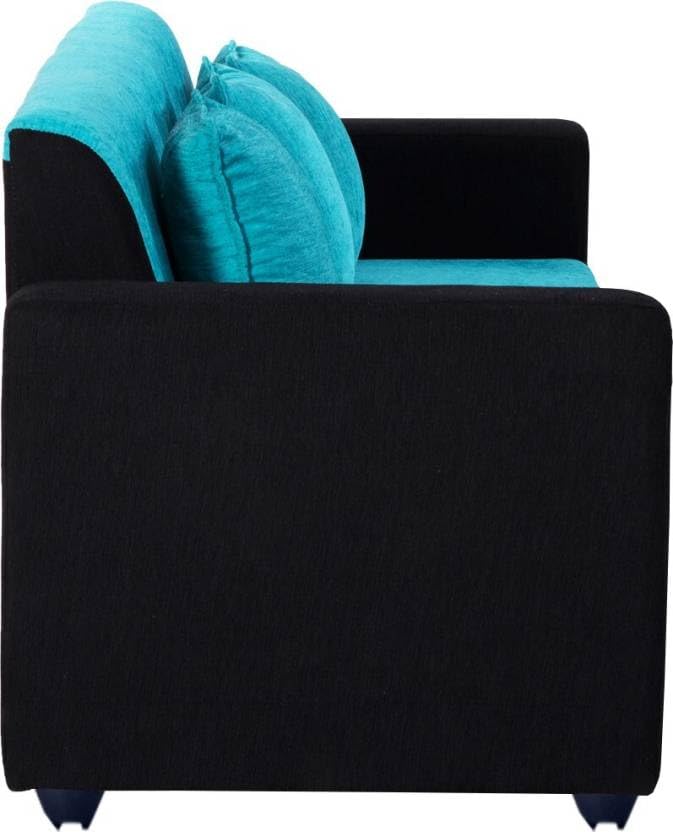 THE WOODEN CITY Fabric 3 Seater Sofa | Wooden Sofa Set for Living Room, Couch Sofa for Living Room, Home & Office - Black & Blue