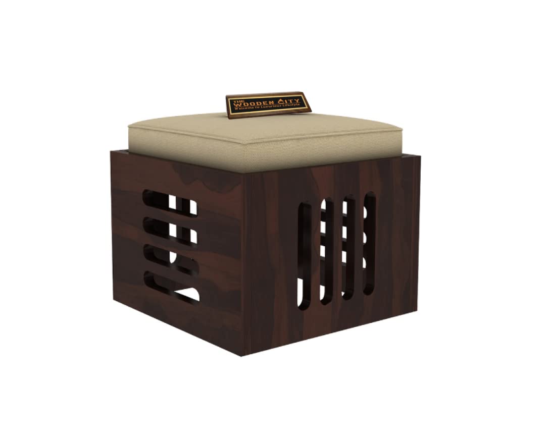 Solid Sheesham Wood Coffee Table with 4 Relaxing Cushion Stool for Living Room | Wooden Table| Small Space Center Table to Look Like Royal Outdoor and Indoor (Walnut)