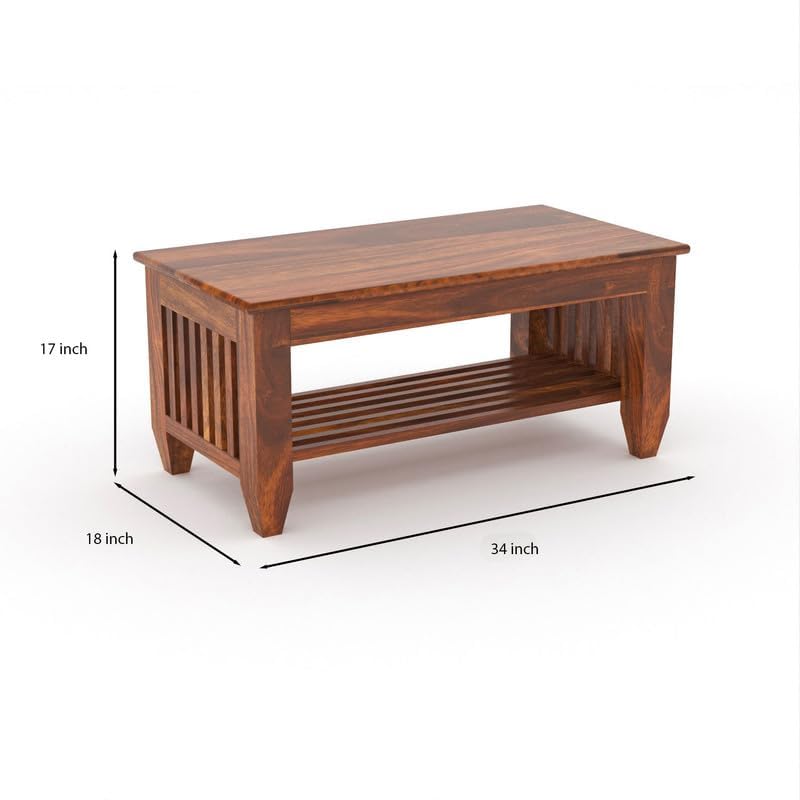 THE WOODEN CITY Sheesham Solid Wood Centre Table & Tea Table Wooden Coffee Table for Living Room and Outdoor & Indoor Furniture -Honey