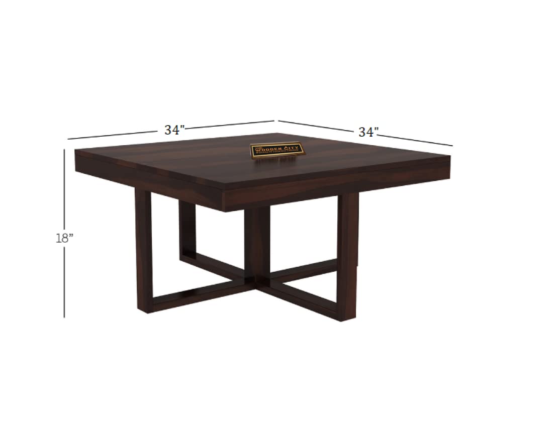 Solid Sheesham Wood Coffee Table with 4 Relaxing Cushion Stool for Living Room | Wooden Table| Small Space Center Table to Look Like Royal Outdoor and Indoor (Walnut)