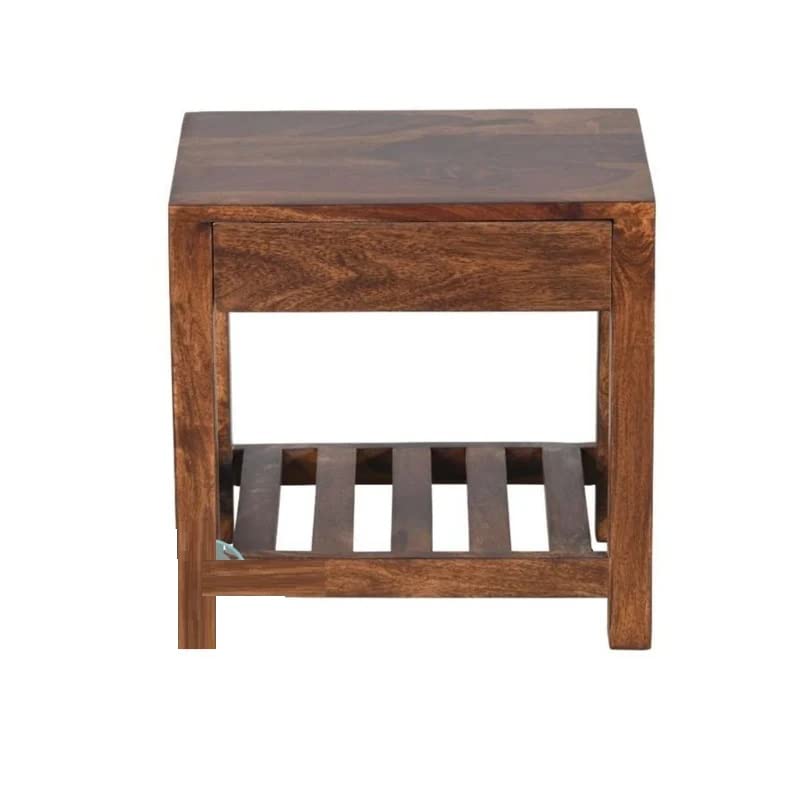 THE WOODEN CITY Sheesham Solid Wood Bedside & Sofa Side Table/End Table and Night Stand with Storage for Bedroom & Living Room Furniture - mohgany|TWC-F39