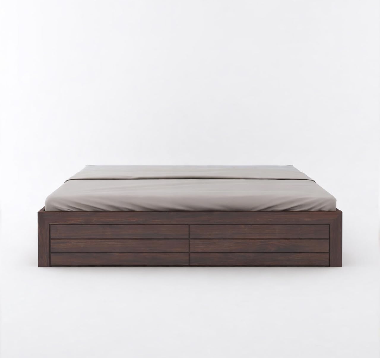 Solid Sheesham Wood King Size Bed with Box Storage | Wooden Double Bed Cot Without Headboard | Storage Bed Frame for Bedroom Furniture  (Walnut Finish)