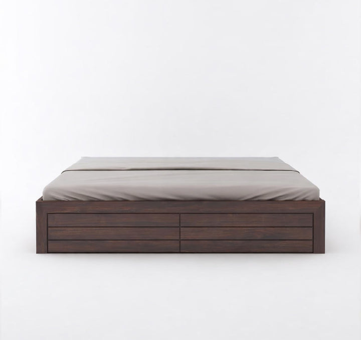 Solid Sheesham Wood Queen Size Bed with Box Storage | Wooden Double Bed Cot Without Headboard | Storage Bed Frame for Bedroom Furniture(Walnut Finish)