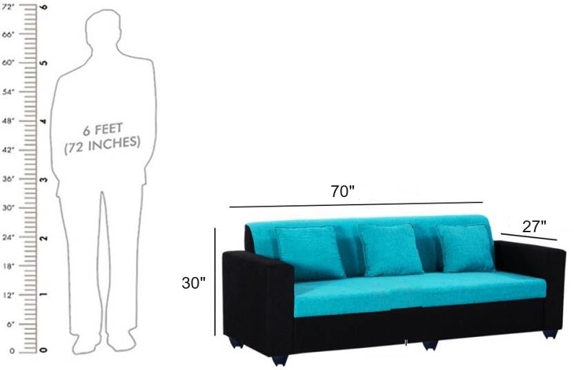 THE WOODEN CITY Fabric 3 Seater Sofa | Wooden Sofa Set for Living Room, Couch Sofa for Living Room, Home & Office - Black & Blue