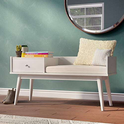 THE WOODEN CITY Solid Wood 1 Seater Bench/Sofa with Storage for Home Furniture (White)|TWC-F51