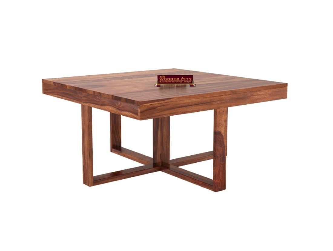 Solid Sheesham Wood Coffee Table with 4 Relaxing Cushion Stool for Living Room | Wooden Table| Small Space Center Table to Look Like Royal Outdoor and Indoor (Honey)