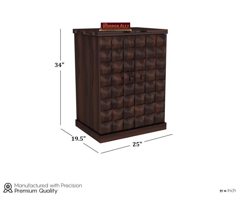 THE WOODEN CITY Solid Sheesham Wood Bar Cabinet Wine Storage Rack with Drawer & Glass Holder, Wooden for Home and Bar Furniture (Walnut2door, Standard)