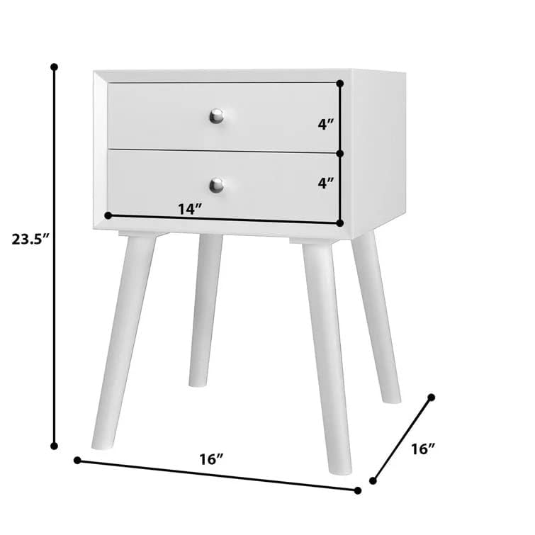 THE WOODEN CITY Solid Wood Bedside & Sofa Side Table & End Table and Night Stand with Storage for Bedroom & Living Room Furniture (White-2Drawer, Large)