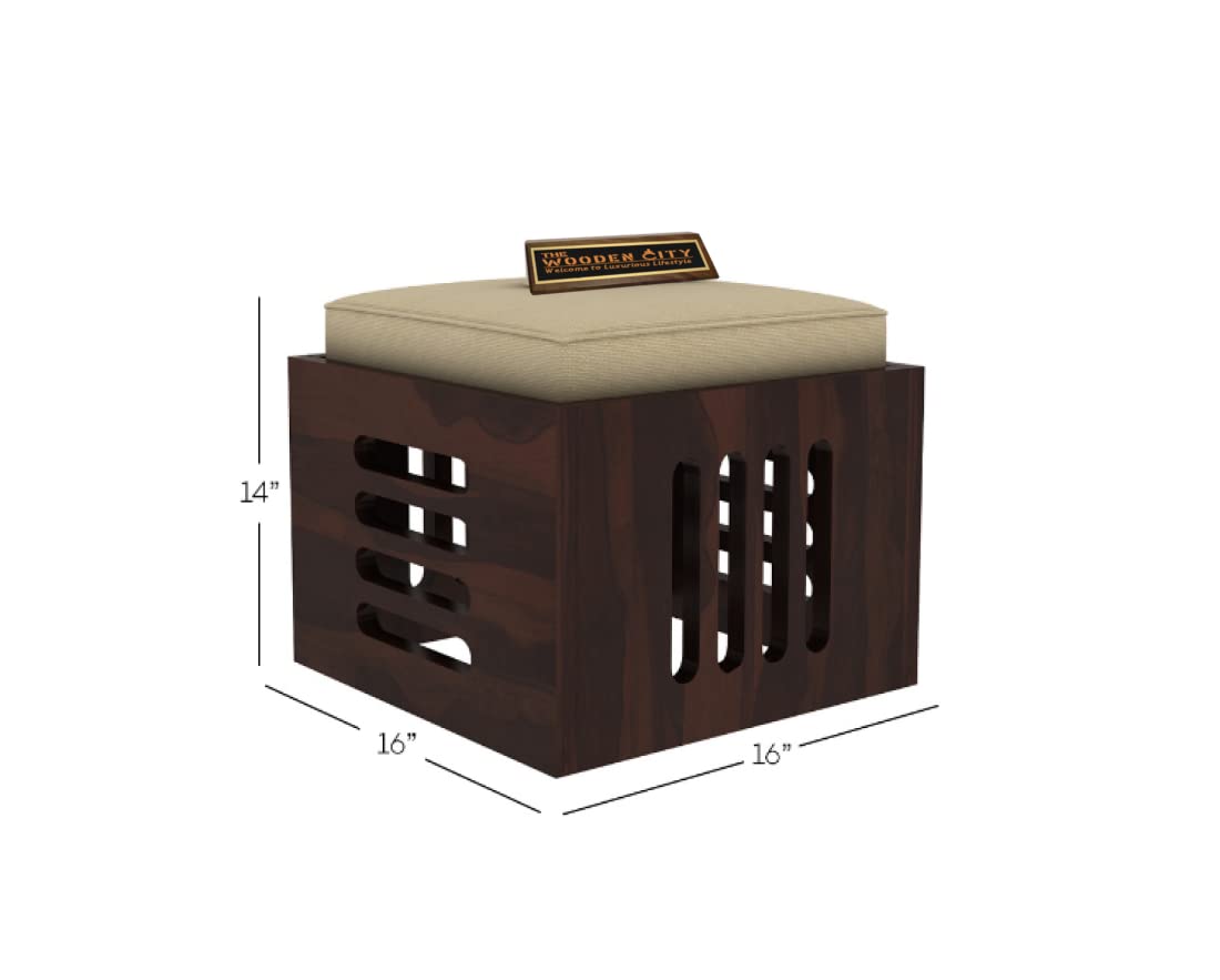 Solid Sheesham Wood Coffee Table with 4 Relaxing Cushion Stool for Living Room | Wooden Table| Small Space Center Table to Look Like Royal Outdoor and Indoor (Walnut)