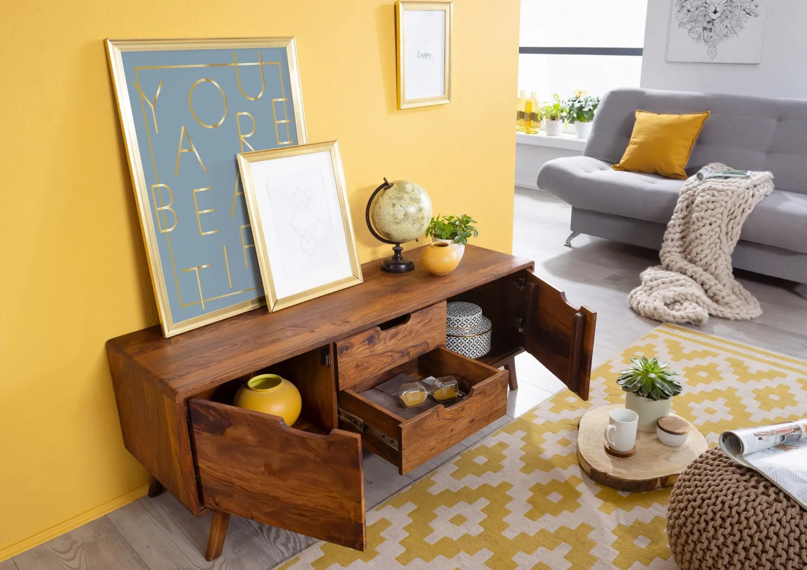 THE WOODEN CITY Rosewood wood chest of drawers in Retro style #102 (HONEY)