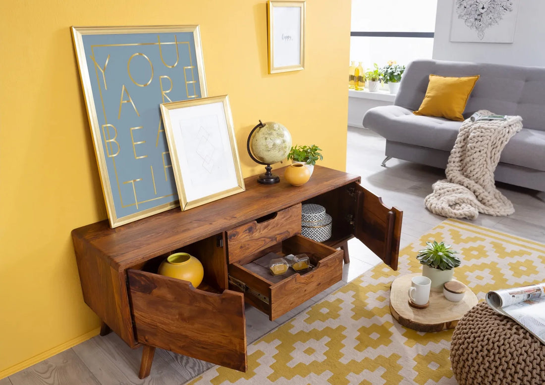 THE WOODEN CITY Rosewood wood chest of drawers in Retro style #102 (HONEY)