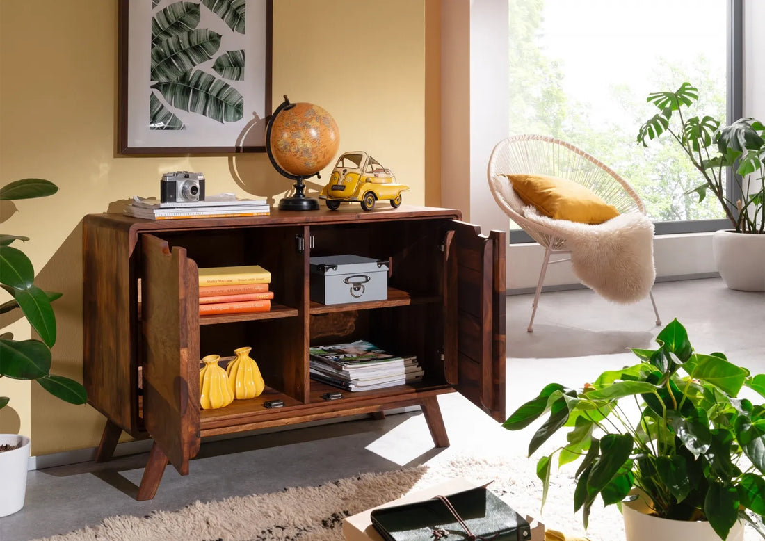 THE WOODEN CITY Rosewood wood chest of drawers in Retro style #103 (HONEY)