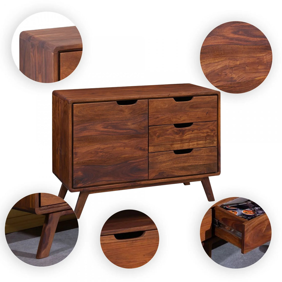 THE WOODEN CITY Rosewood wood chest of drawers in Retro style #104 (HONEY)