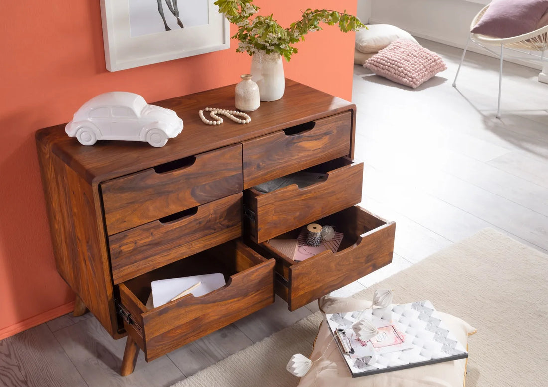 THE WOODEN CITY Retro-style rosewood chest of drawers #105 (HONEY)