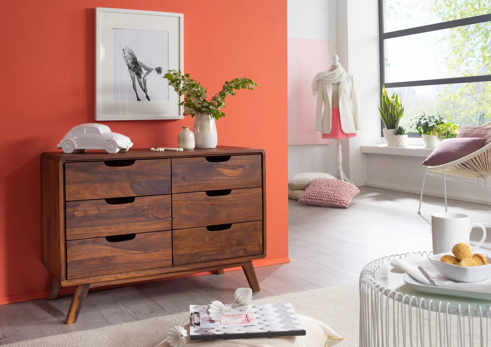 THE WOODEN CITY Retro-style rosewood chest of drawers #105 (HONEY)