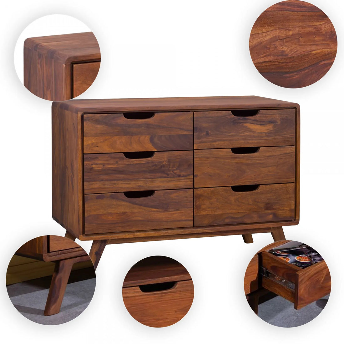 THE WOODEN CITY Retro-style rosewood chest of drawers #105 (HONEY)
