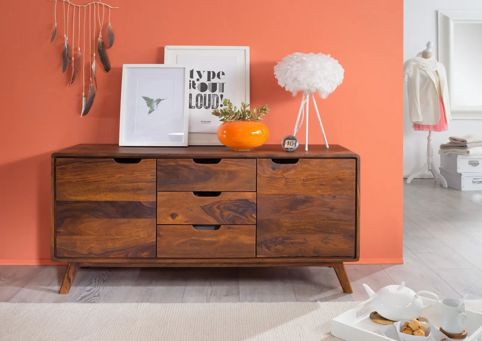 THE WOODEN CITY Rosewood wood chest of drawers in Retro style #107 (HONEY)