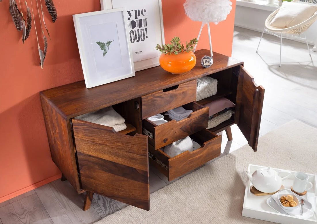 THE WOODEN CITY Rosewood wood chest of drawers in Retro style #107 (HONEY)