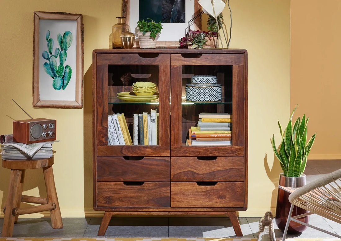 THE WOODEN CITY Rosewood display cabinet in Retro style #113 (HONEY)