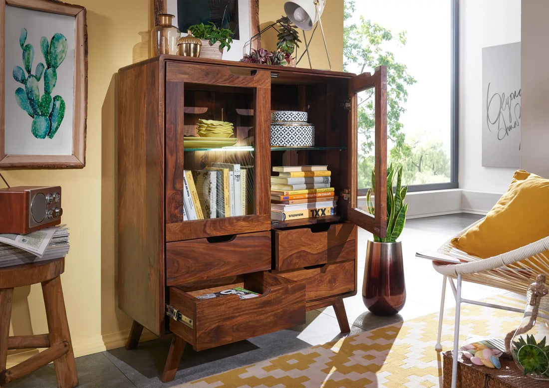 THE WOODEN CITY Rosewood display cabinet in Retro style #113 (HONEY)