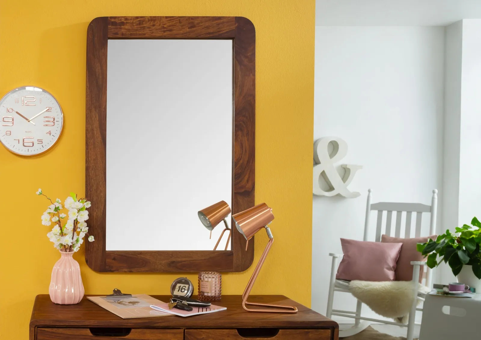 THE WOODEN CITY Retro Style Mirror #115 Rosewood (HONEY)