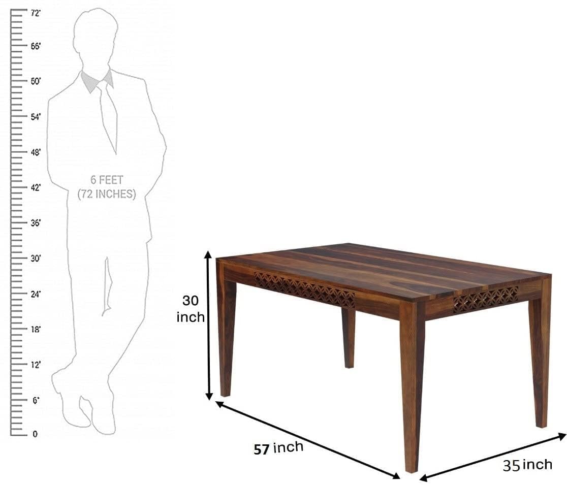 THE WOODEN CITY Sheesham Wood CNC 6 Seater Dining Table with Chairs