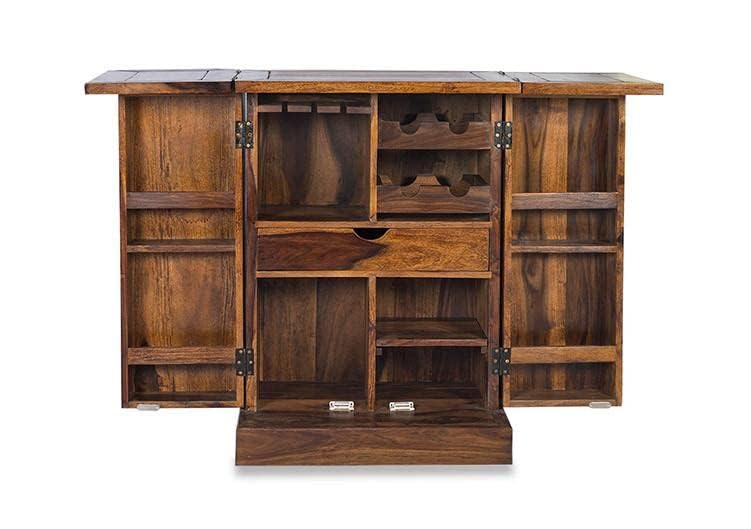 THE WOODEN CITY Solid Sheesham Wood Bar Cabinet Wooden for Home and Bar Furniture Standard Honey2door