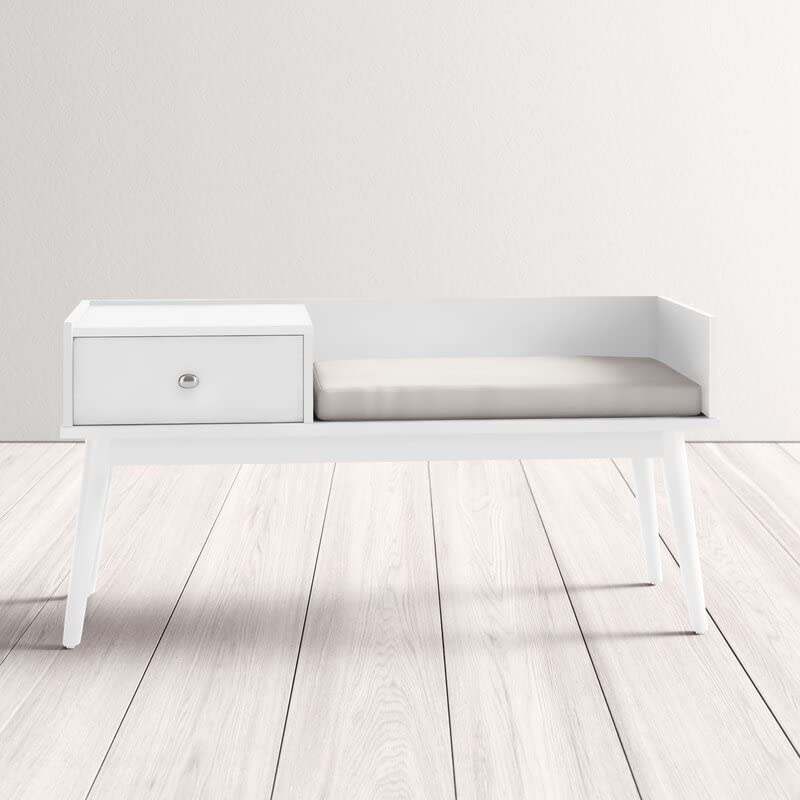 THE WOODEN CITY Solid Wood 1 Seater Bench/Sofa with Storage for Home Furniture (White)|TWC-F51