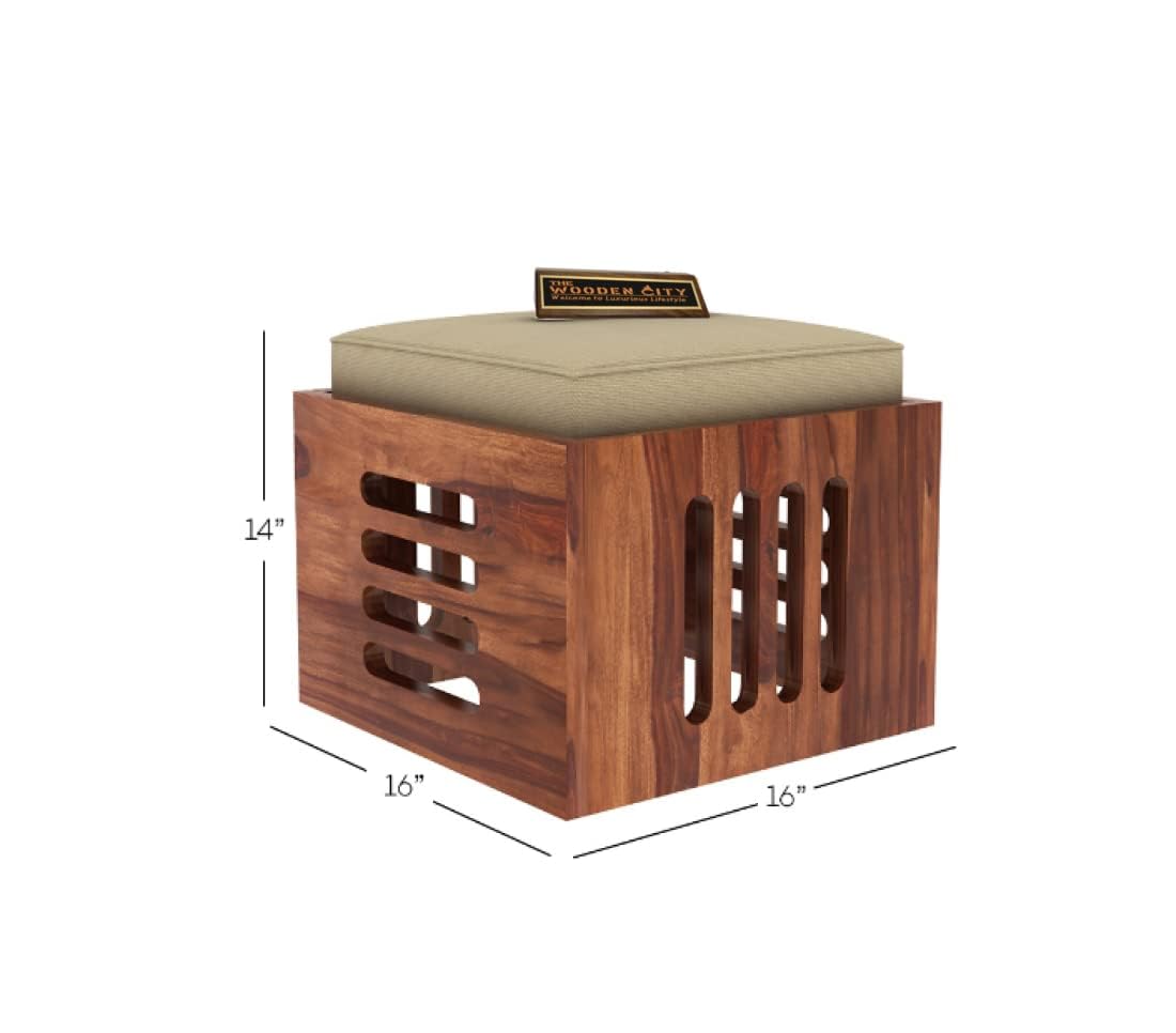 Solid Sheesham Wood Coffee Table with 4 Relaxing Cushion Stool for Living Room | Wooden Table| Small Space Center Table to Look Like Royal Outdoor and Indoor (Honey)