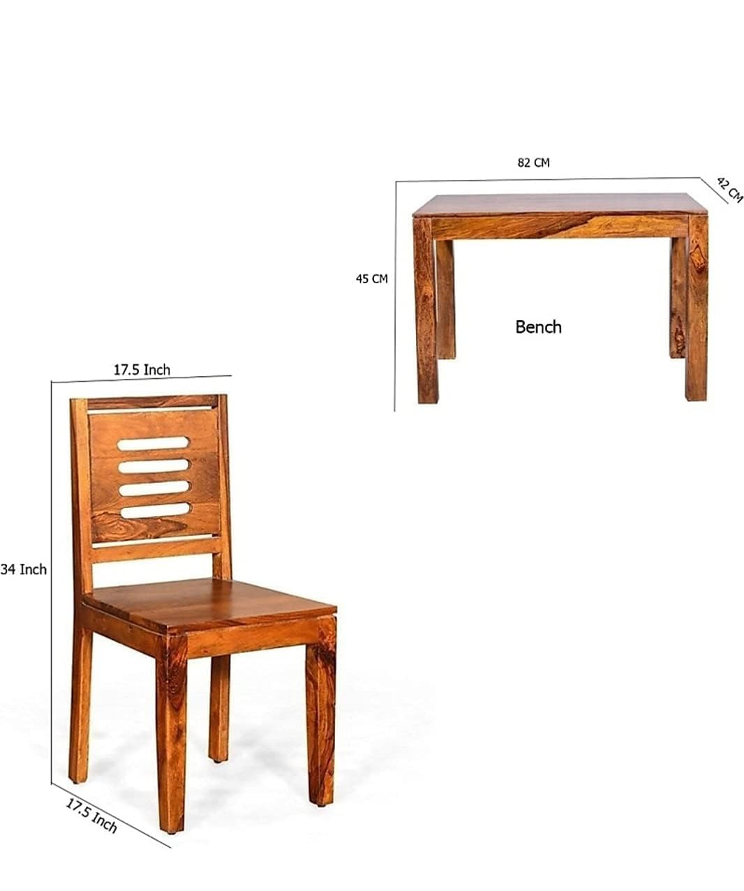 THE WOODEN CITY Solid Sheesham Wood Dining Table 4 Seater Dining Table Set with 3 Chairs & 1 Bench Dinner Table Set for Dinning Room