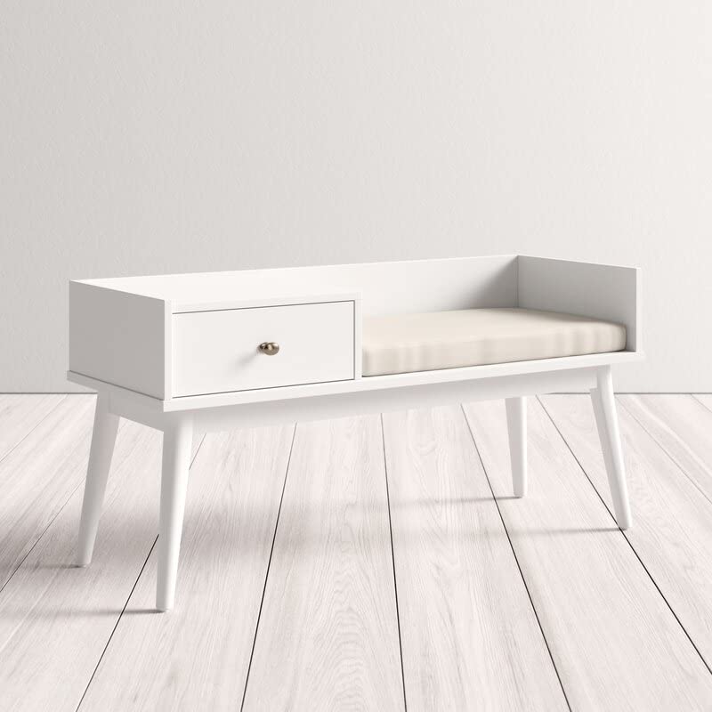 THE WOODEN CITY Solid Wood 1 Seater Bench/Sofa with Storage for Home Furniture (White)|TWC-F51