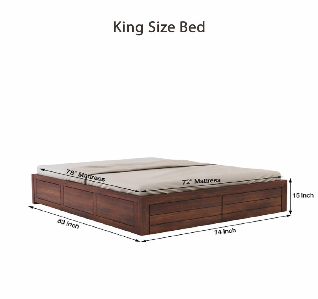 Solid Sheesham Wood King Size Bed with Box Storage | Wooden Double Bed Cot Without Headboard | Storage Bed Frame for Bedroom Furniture  (Walnut Finish)