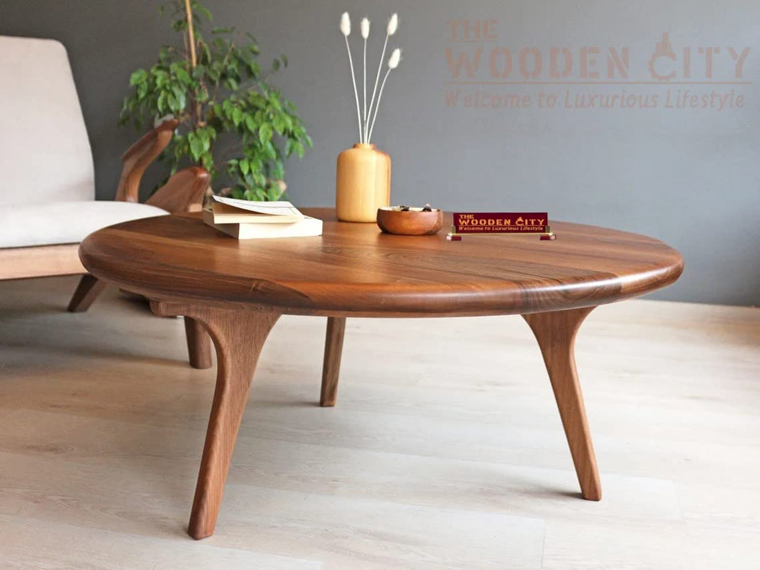 Solid Sheesham Wood Round Coffee Table for Living Room | Small Space Center Table to Look Like Royal Outdoor and Indoor Area (Natural Teak Honey)