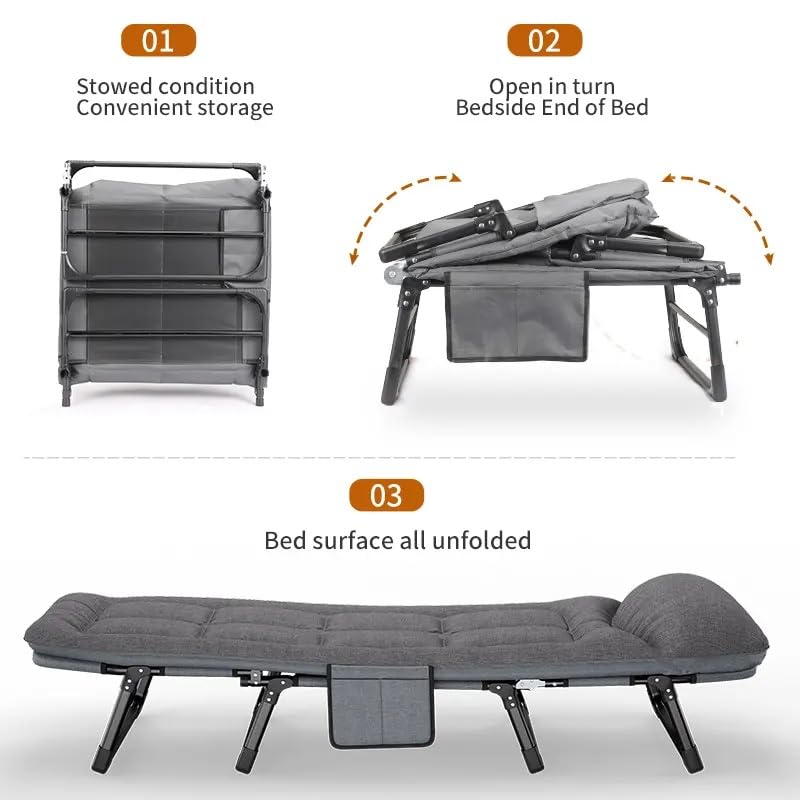 THE WOODEN CITY Folding Bed Single for Sleeping with Soft Cushion 6.2 Feet Portable Foldable Outdoor Camping Cot for Adults Heavy Duty Travelling Camping Cots with Side Pocket (Upto 150KG)