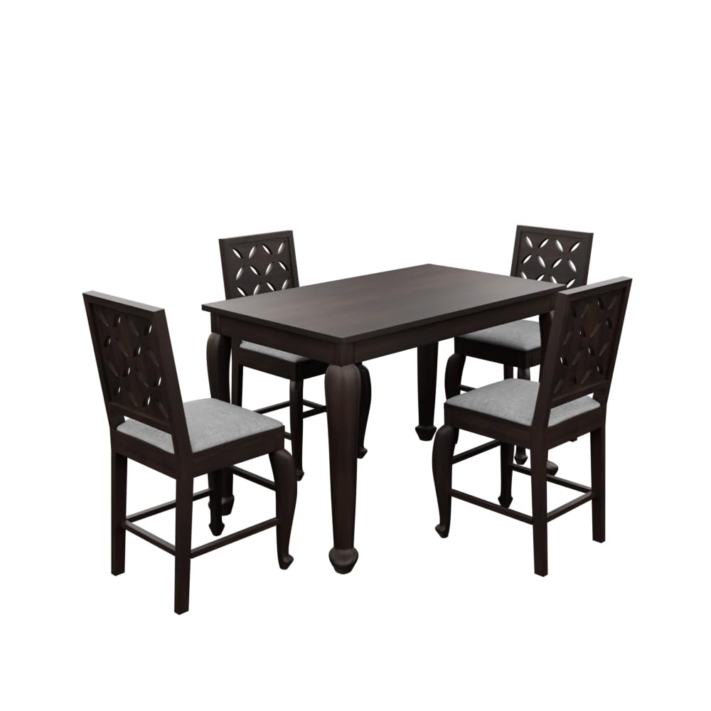 THE WOODEN CITY Sheesham Wood 4 Seater Dining Set | Table with Includes Cushion Chairs | Solid Wood Dining Table Set for Dining Room (Walnut Cou, 4 Seater)