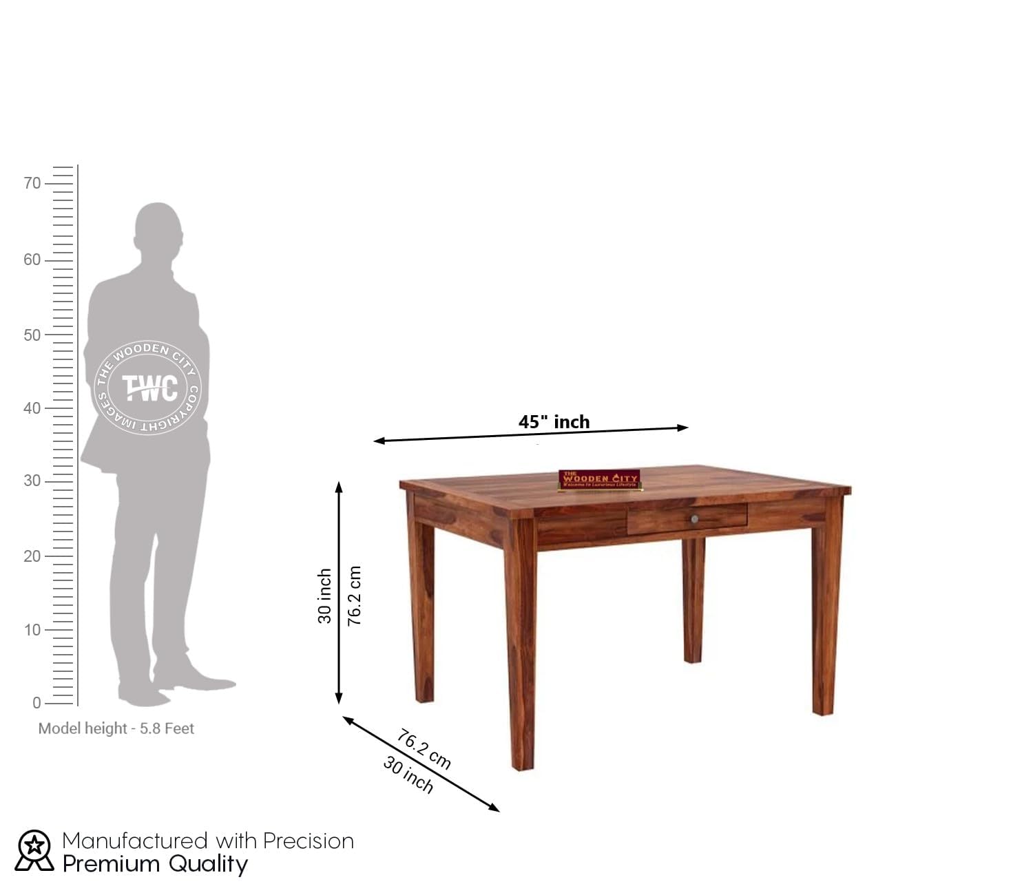 THE WOODEN CITY Solid Sheesham Wood 4 Seater Dining Set Dining Table Set with Cushioned Chairs and Drawer Storage for Dining Room | Living Room | Home & Office | Hotels Restaurant(HONEY)