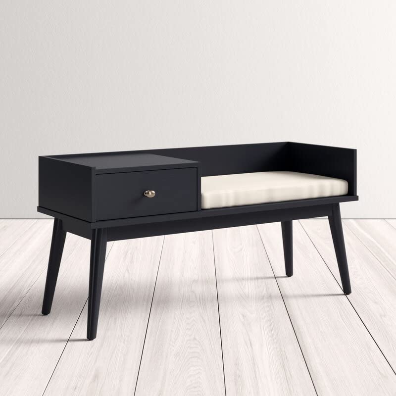 THE WOODEN CITY Solid Wood 1 Seater Bench/Sofa with Storage for Home Furniture- (Black)|TWC-F52