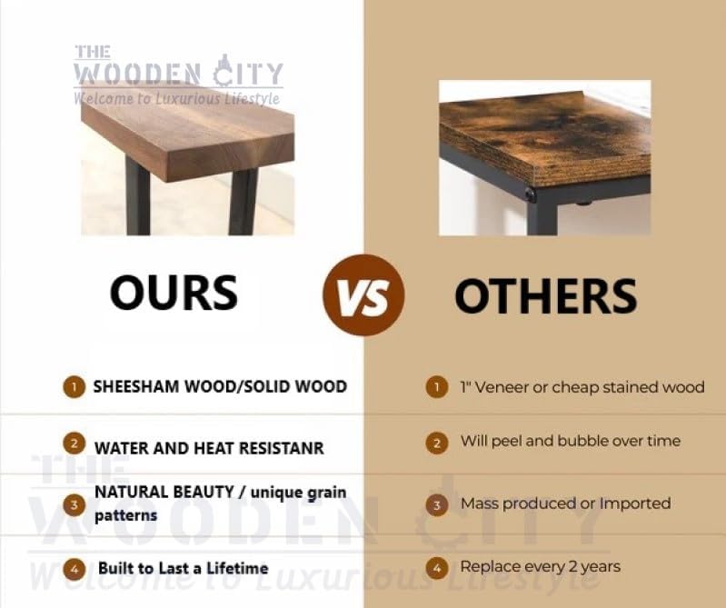 THE WOODEN CITY Solid Sheesham Wood Dining Table 4 Seater Dining Table Set with 2 Chairs & 1 Bench Dinner Table Set (walnut)